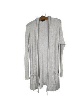 Express Hooded Cardigan Sweater XS Open Front Long Sleeve Cotton Light White